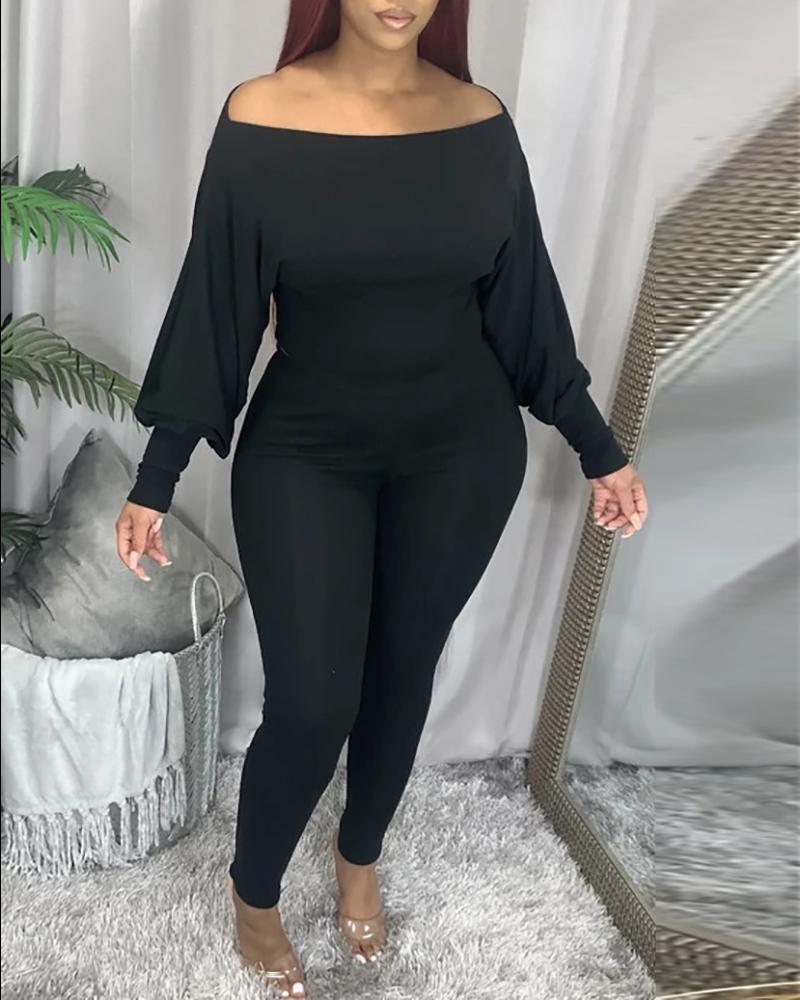 

Off Shoulder Lantern Sleeve Top & Pants Sets, Black