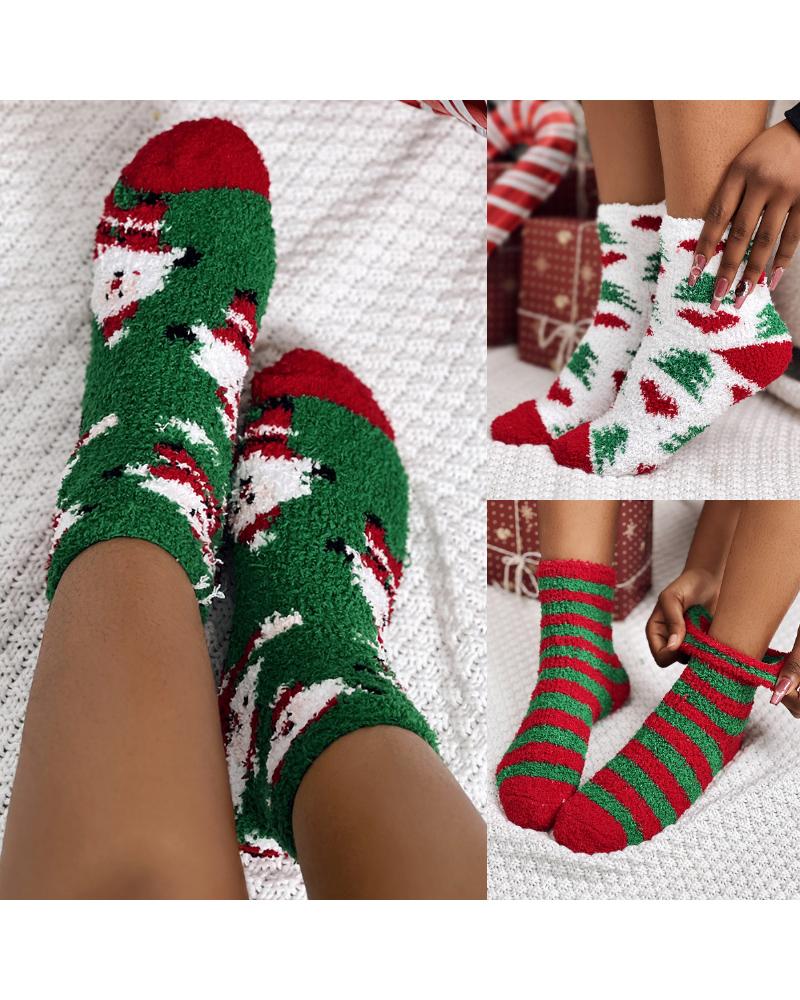 

3 Pairs Christmas Heart Pattern Fuzzy Socks Winter Cozy Socks Thick Thermal Slipper Socks, Style1