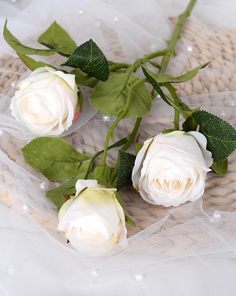 

Artificial Flowers Vintage Rose 3 Head Faux Flowers Unwithering Real Like Flowers Rose, Champagne