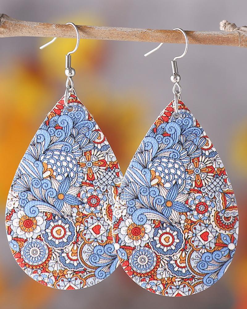 

1Pair Vintage Paisley Tribal Hook Earrings, Blue