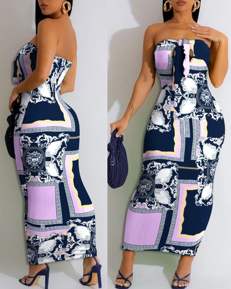 Scarf Print Bandeau Bodycon Dress