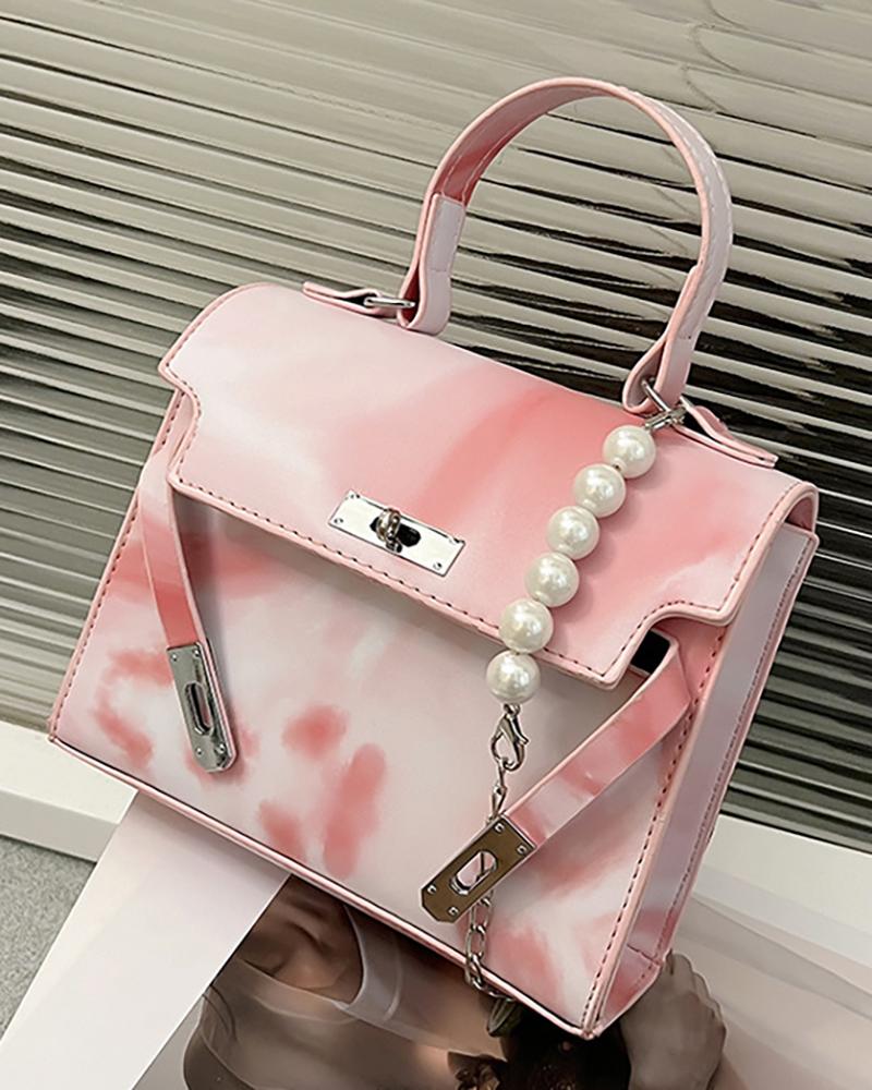 

Tie Dye Print Twist Lock Crossbody Bag With Handle, Pink