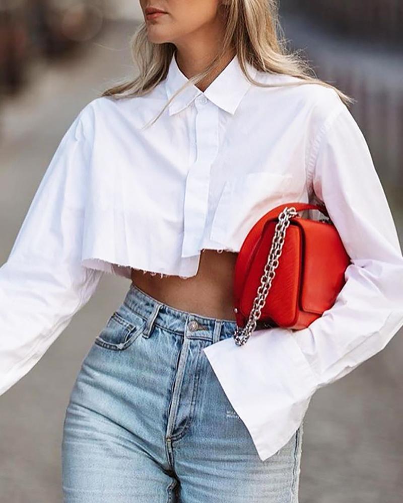 

Long Sleeve Buttoned Asymmetrical Shirt, White