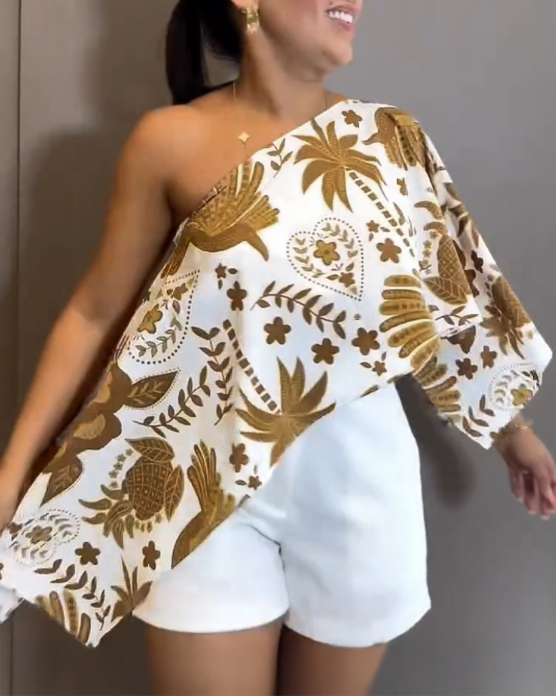 

Conjunto de 2 piezas de top con estampado de plantas multiusos y bandeau del mismo color a juego, White