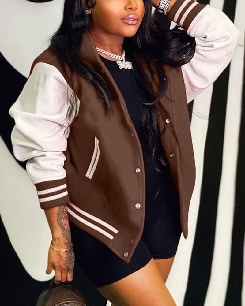 

Contrast Paneled Hooded Bomber Jacket, Brown