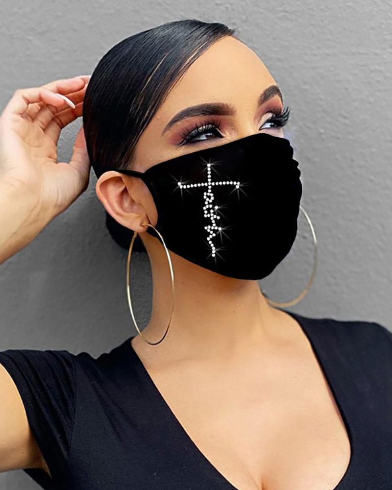 

Letter Pattern Bling Rhinestone Face Mask, Style1