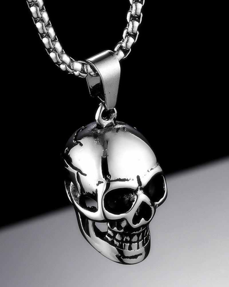 

1pc Halloween Gothic Skull Pendant Necklace, Silver