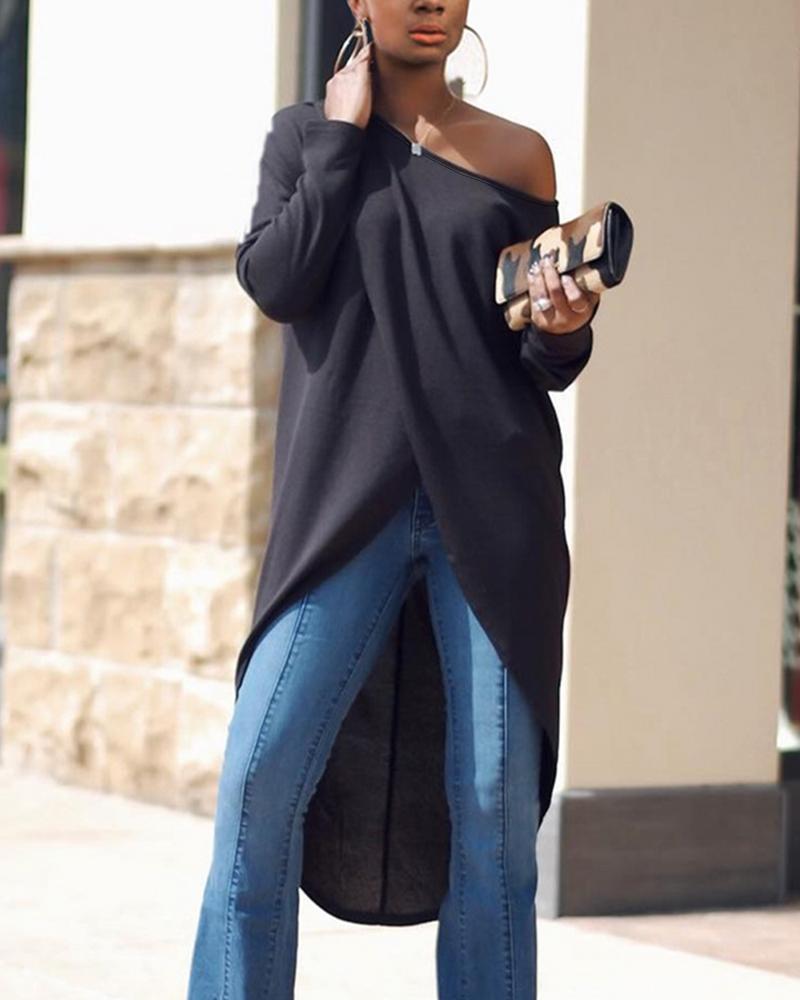 

Cold Shoulder Asymmetrical Wrap Top, Black