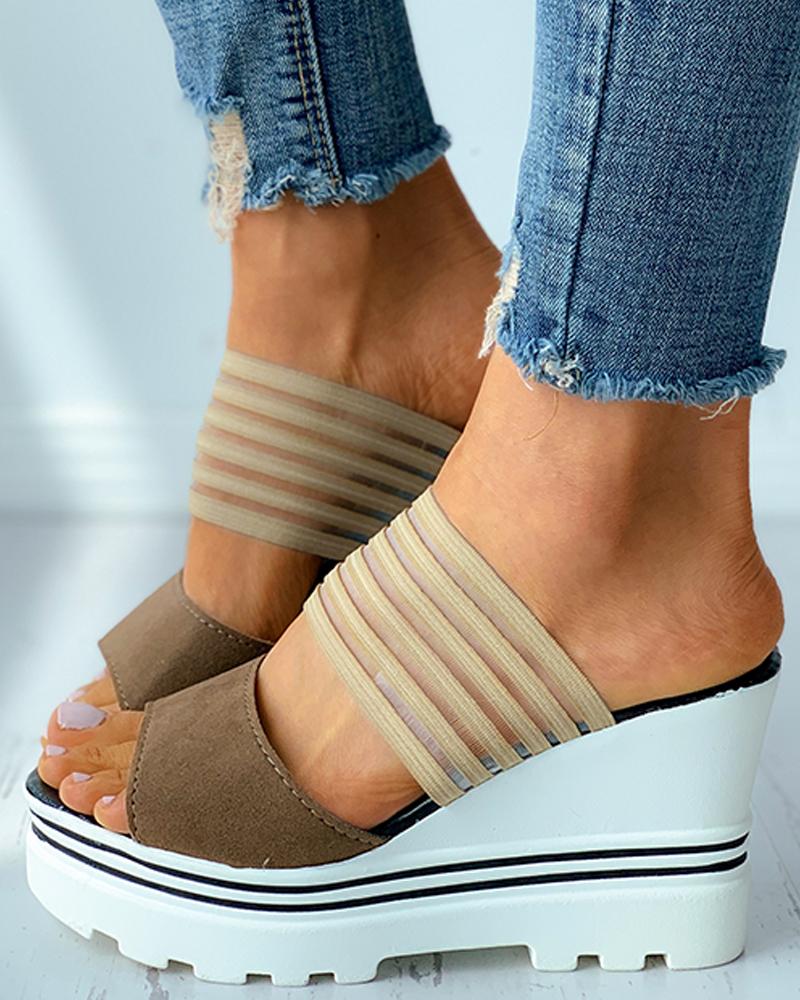 

Colorblock Sheer Mesh Peep Toe Wedge Sandals, Khaki