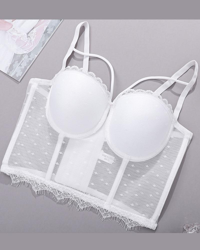 

Swiss Dot Push Up Lace Trim Corset Top, White