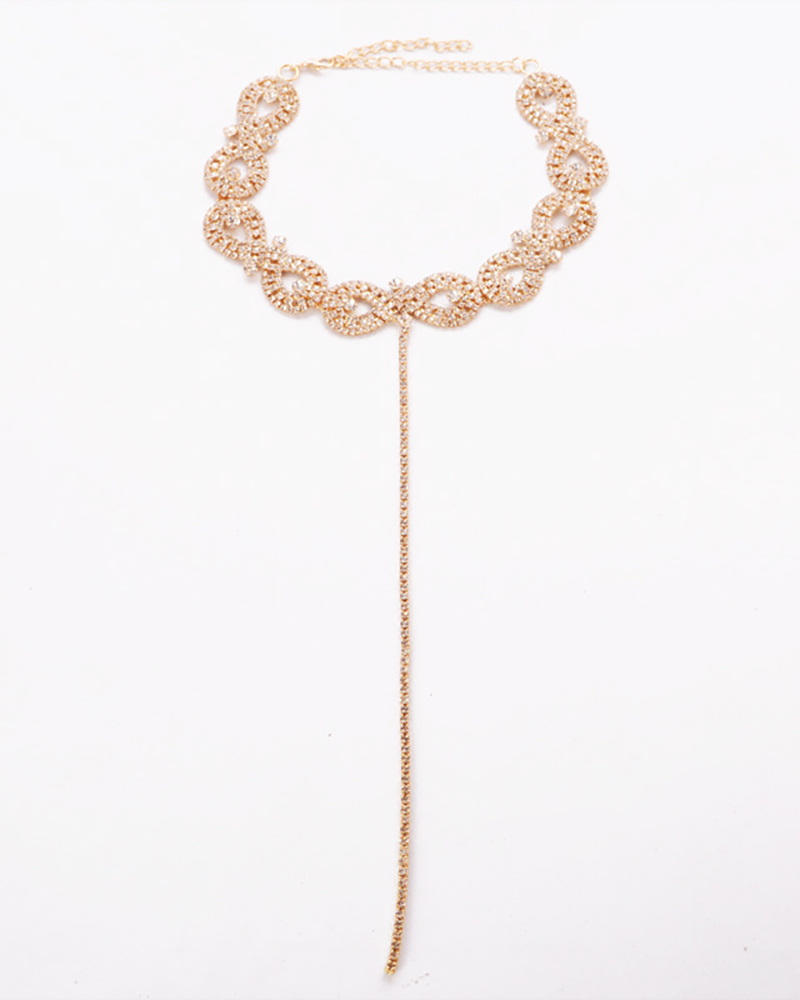 

Rhinestone Decor Tassel Choker Necklace, Gold