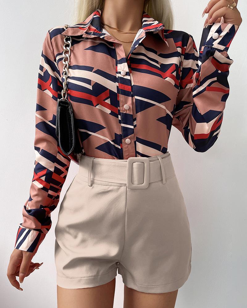 

Colorblock Long Sleeve Button Design Top, Khaki