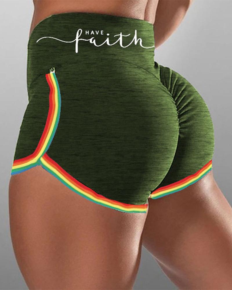 

Letter Print High Waist Tummy Control Scrunch Butt Active Shorts, Green