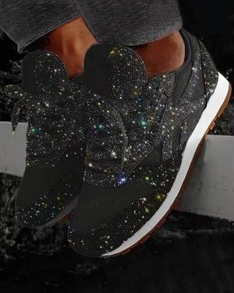 

Sequins Lace-up Muffin Sneakers, Black