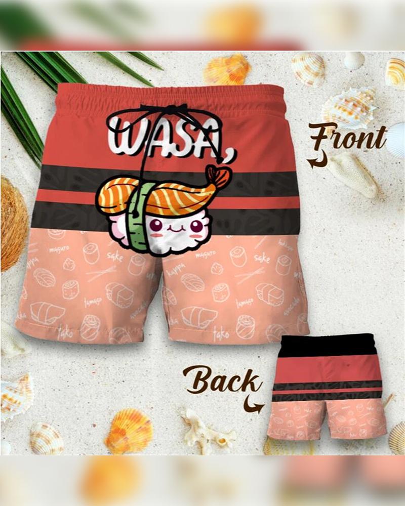 

Color Block Sushi Cartoon Print Drawstring Short Pants, Multicolor