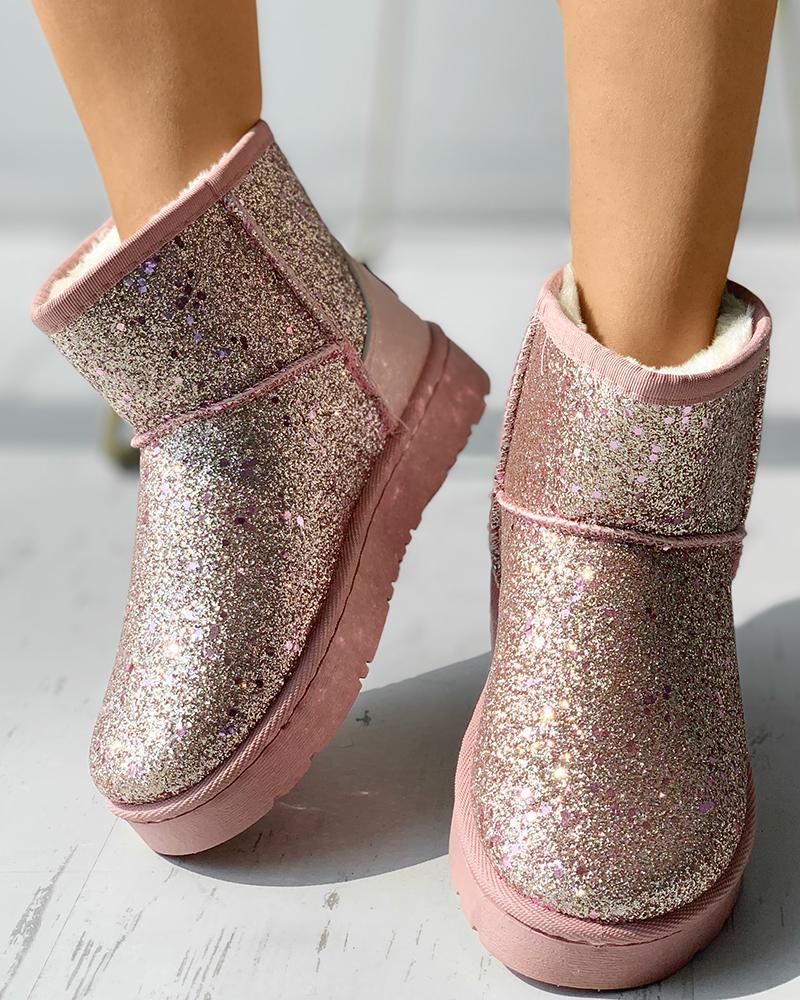 

Allover Sequins Lined Ankle Boots, Pink