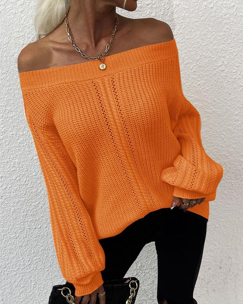 

Hollow Out Off Shoulder Lantern Sleeve Sweater, Orange