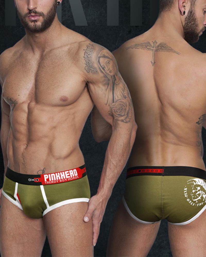 

Color Border Skinny Letter Banded Briefs Underwear, Army green