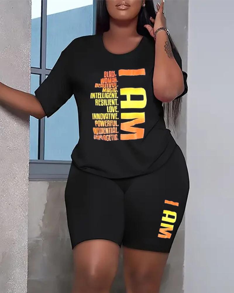 

Plus Size I Am Black Woman Beautiful Magic Intelligent Print Top & Shorts Set