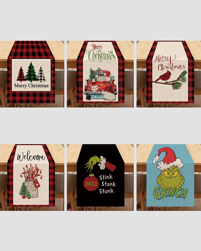 

Christmas Table Runner Linen Winter Holiday Xmas Theme Tablecloth, Style1