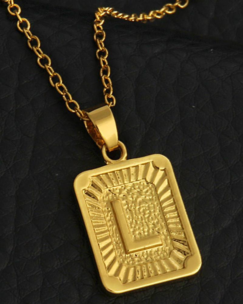 

1pc Letter Embossed Square Pendant Necklace, Style12