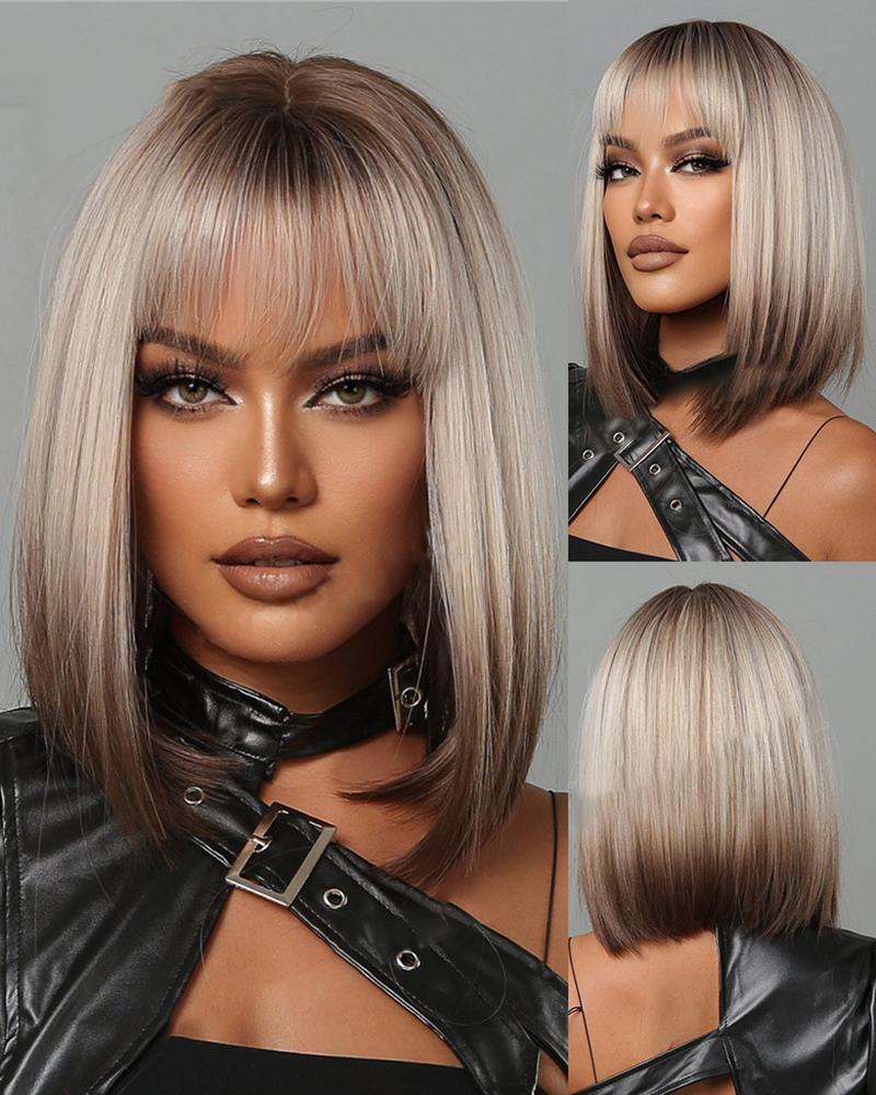 

Ombre Medium Length Synthetic Bob Hair Wig With Bangs, Coffee