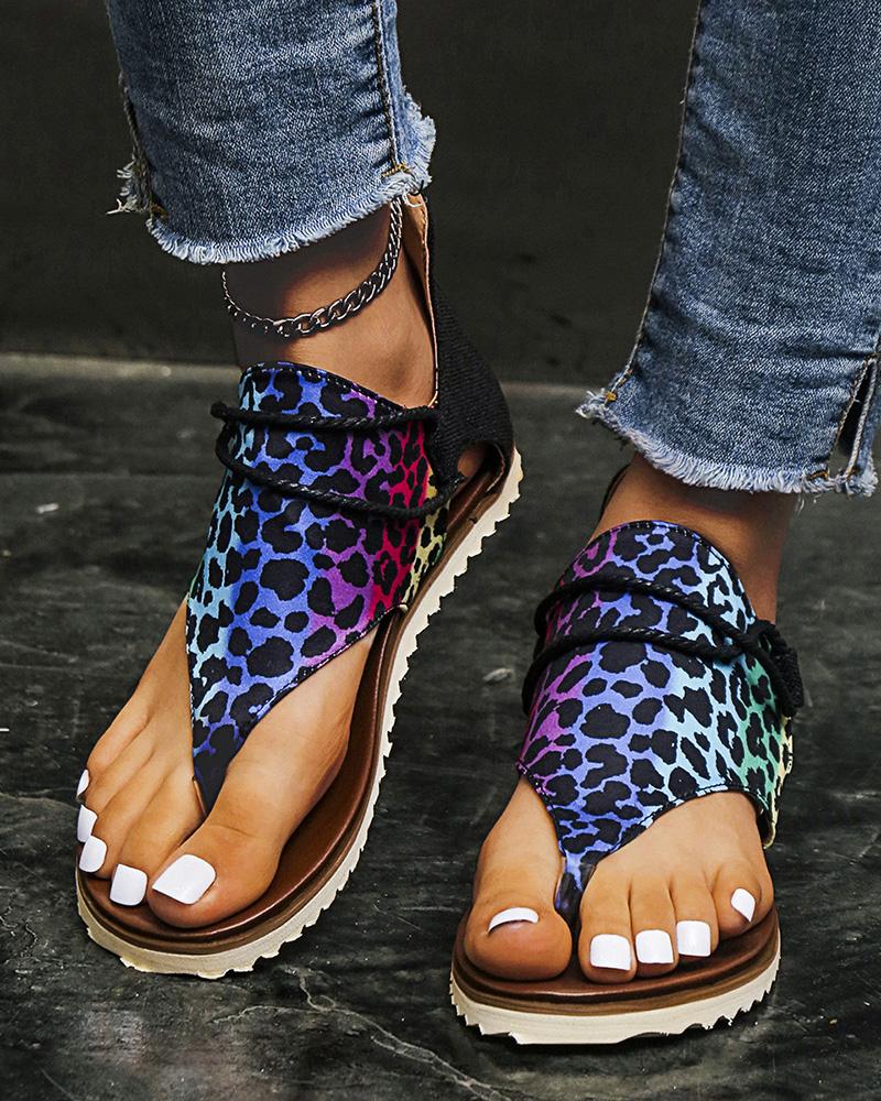 

Toe Post Cutout Velcro Sandals, Multicolor