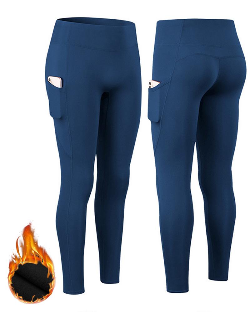 

Pocket Design High Waist Butt Lift Fleece Lined Yoga Pants, Blue