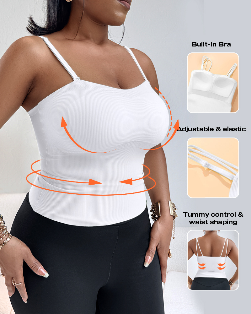 

Spaghetti Strap Slim Fit Tank Top Sexy Workout Camisole Tops, White