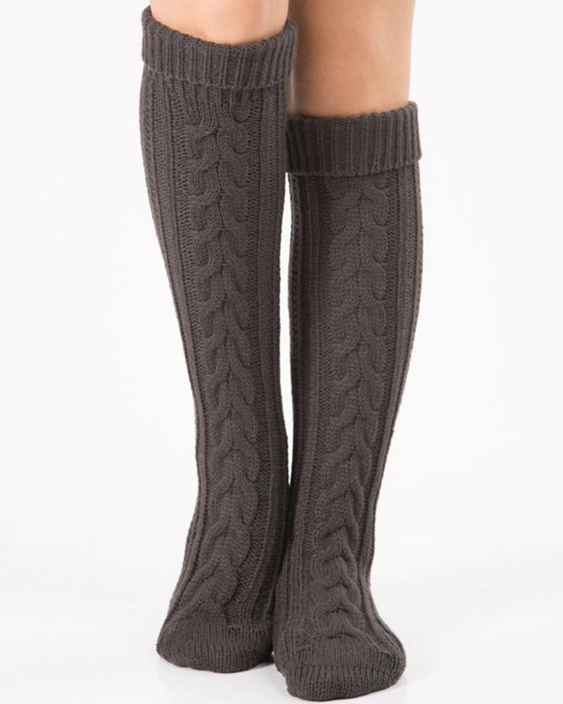 

Cable Knit Over The Knee Floor Winter Socks, Dark grey