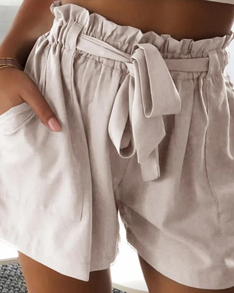 

Pocket Design Paper Bag Waist Shorts With Belt, Apricot