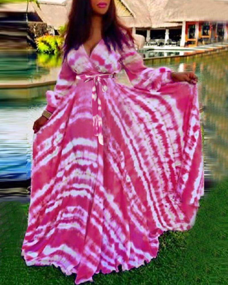 

Tie Dye / Cheetah Print V Neck Maxi Dress, Pink