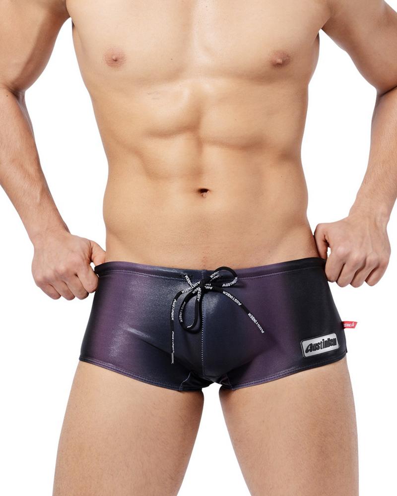 

Solid Skinny High Elastic Drastring Shorts Briefs, Purple