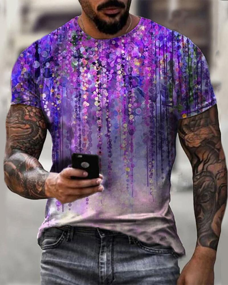 

Tie Dye Multicolor Print Short Sleeve Loose T-shirts, Purple