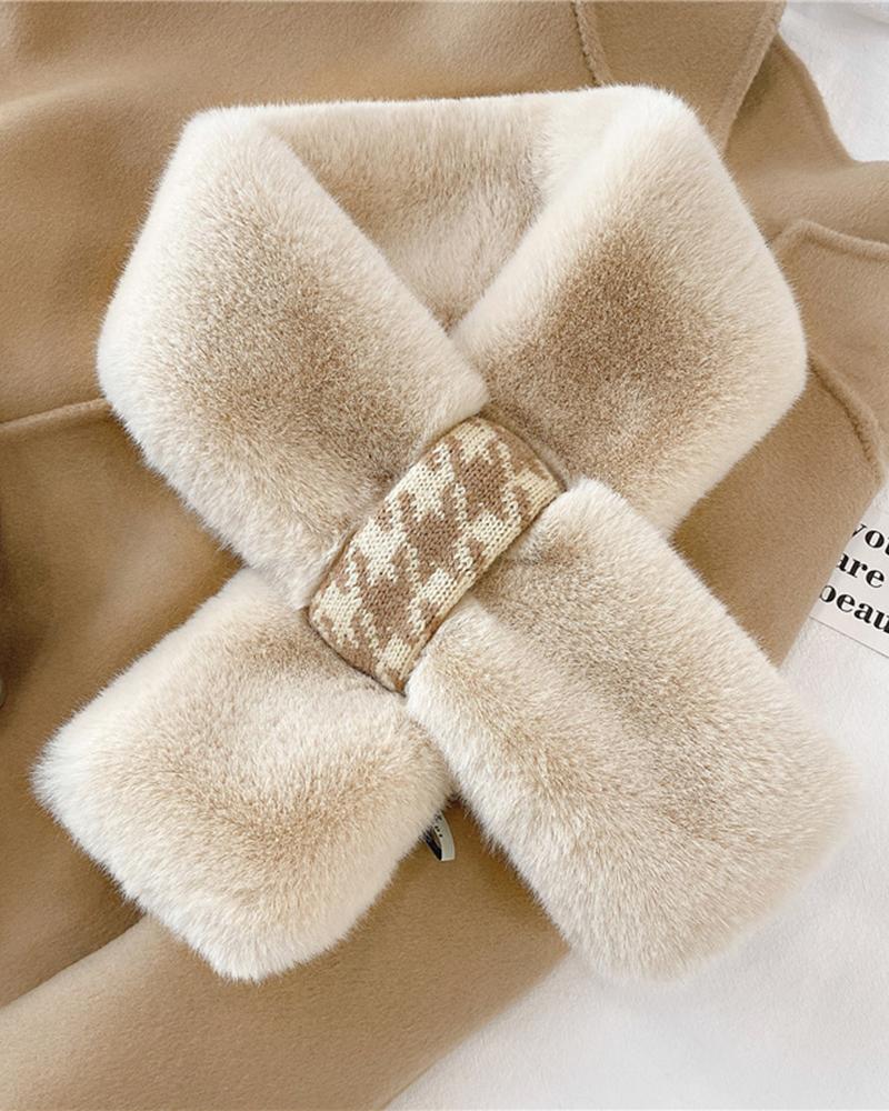 

Imitation Rabbit Fur Thickened Warm Scarf Women Fall Winter Plush Classic Scarf, Nude