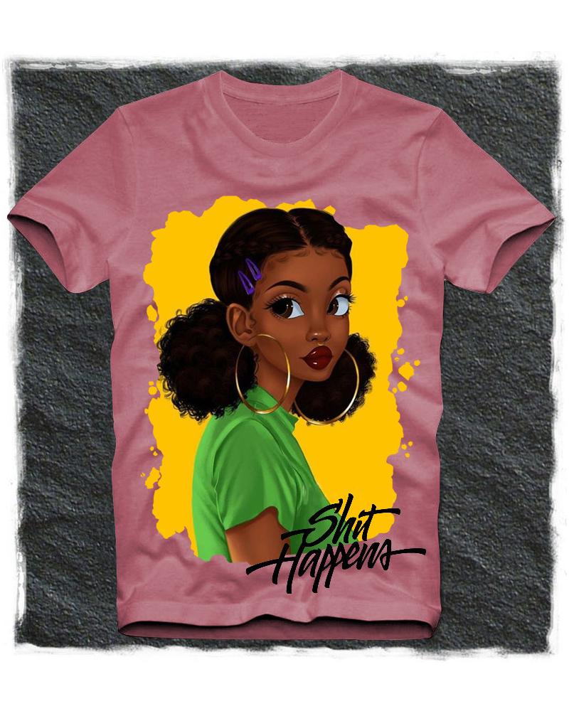 

Girl Print Short Sleeve Loose T-shirts, Pink