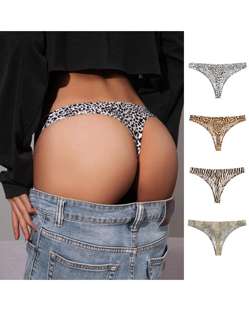 

Leopard Print Skinny Low Waist Thong Panties, Style1