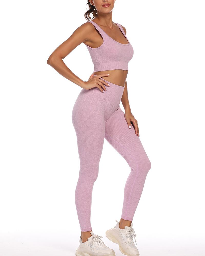 

Plain Sleeveless Low Cut High Waist Skinny Active Sets, Purple