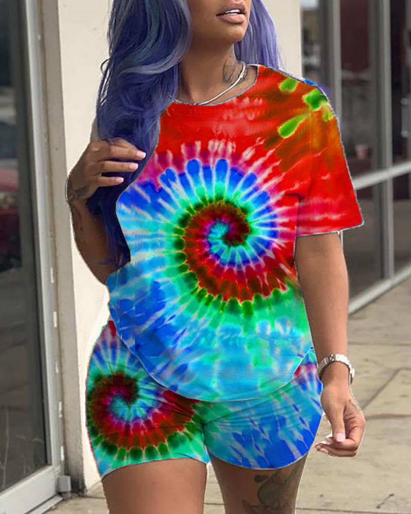 

Short Sleeve Print Top With Shorts, Red