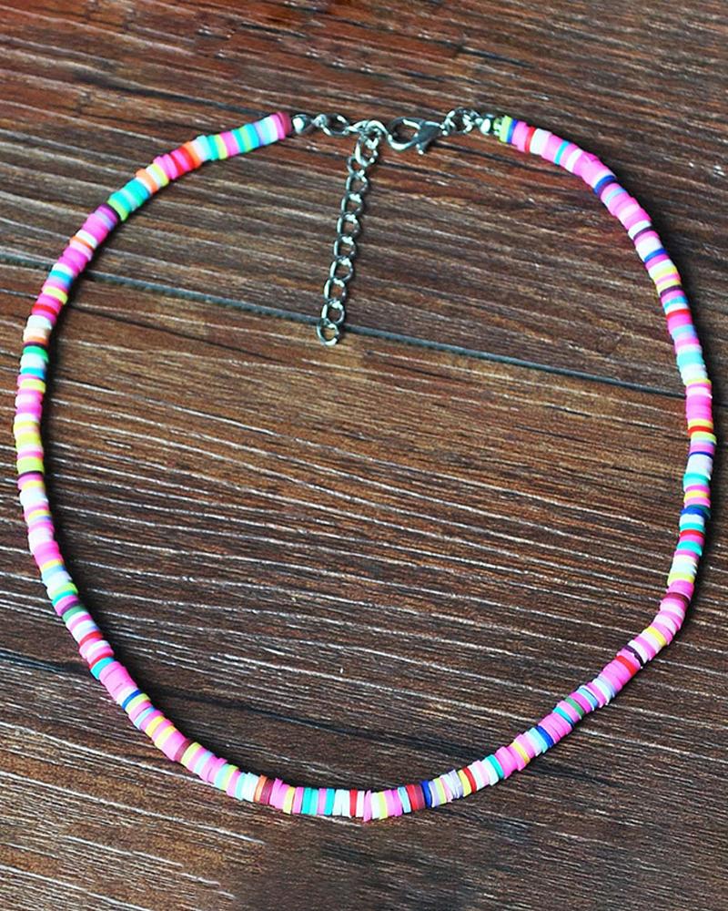

Colorful Beaded Clay Choker Necklace, Multicolor