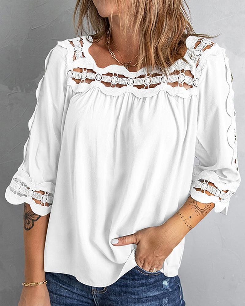 

Guipure Lace Patch Casual Top, White