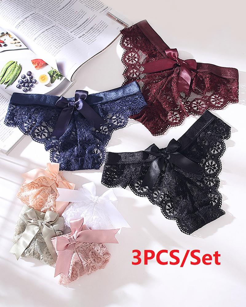 

3PCS/Set Crochet Lace Bowknot Panty(Colors Sent Randomly), Multicolor