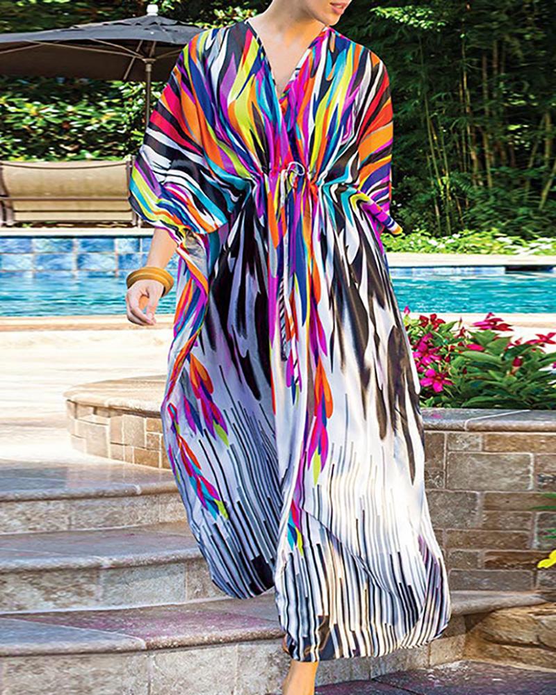 

Rainbow Print Knot Maxi Beach Dress, Multicolor