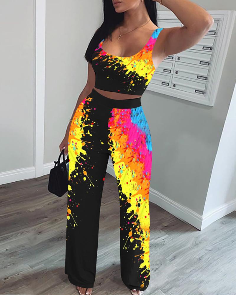 

Colorblock Tank Top & High Waist Pants Set, Multicolor