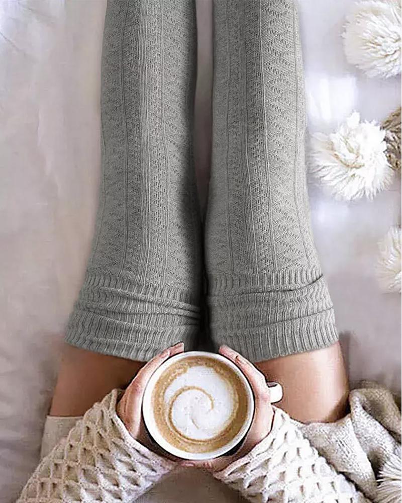 

Over The Knee Braided Knitted Warm Socks, Light gray