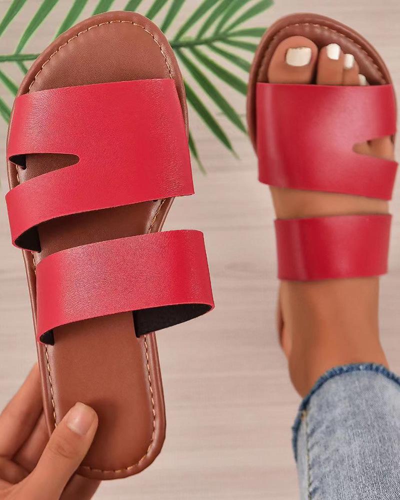 

Cutout Casual Summer Beach Slippers, Red