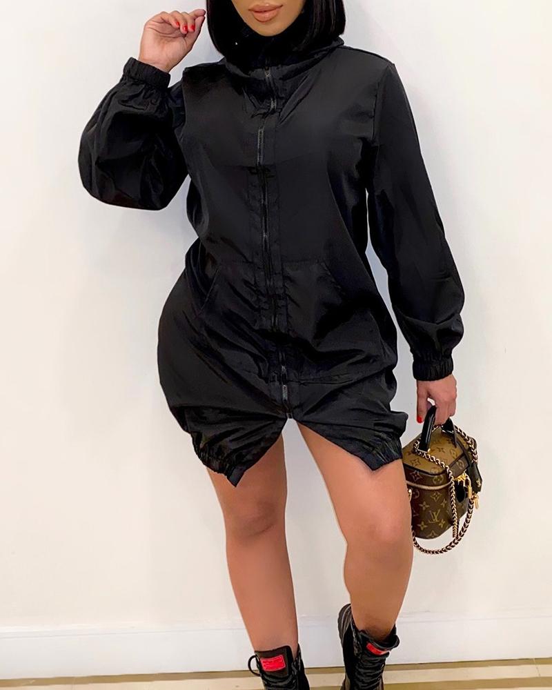 

Solid Color Long Sleeve Dress, Black
