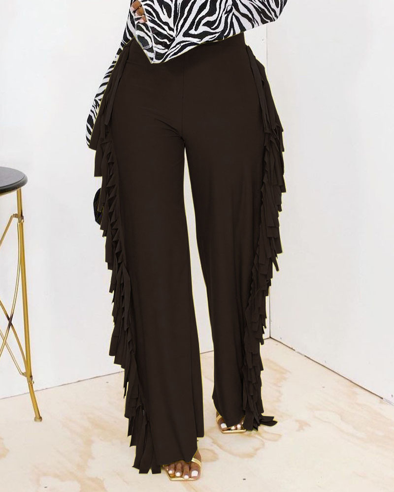 

Tassel Detail Wide Leg Pants, Black
