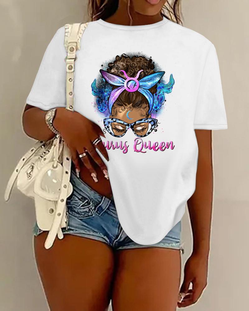 

Figure Queen Letter Print Casual T-shirt, White