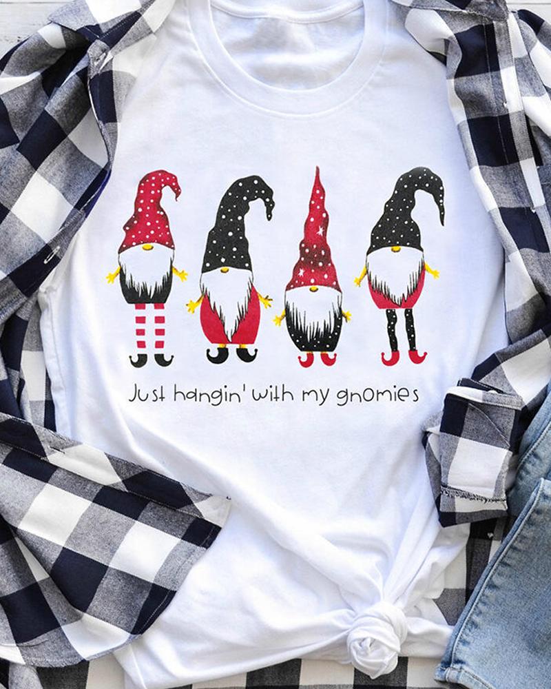 

Christmas Letter Gnomes Svg Print Casual T-shirt, White